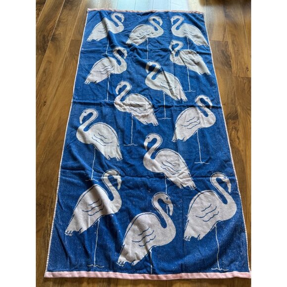 Vintage Flamingo-Print Reversible Cotton Beach Towel With Blue &  Pink - Picture 1 of 4